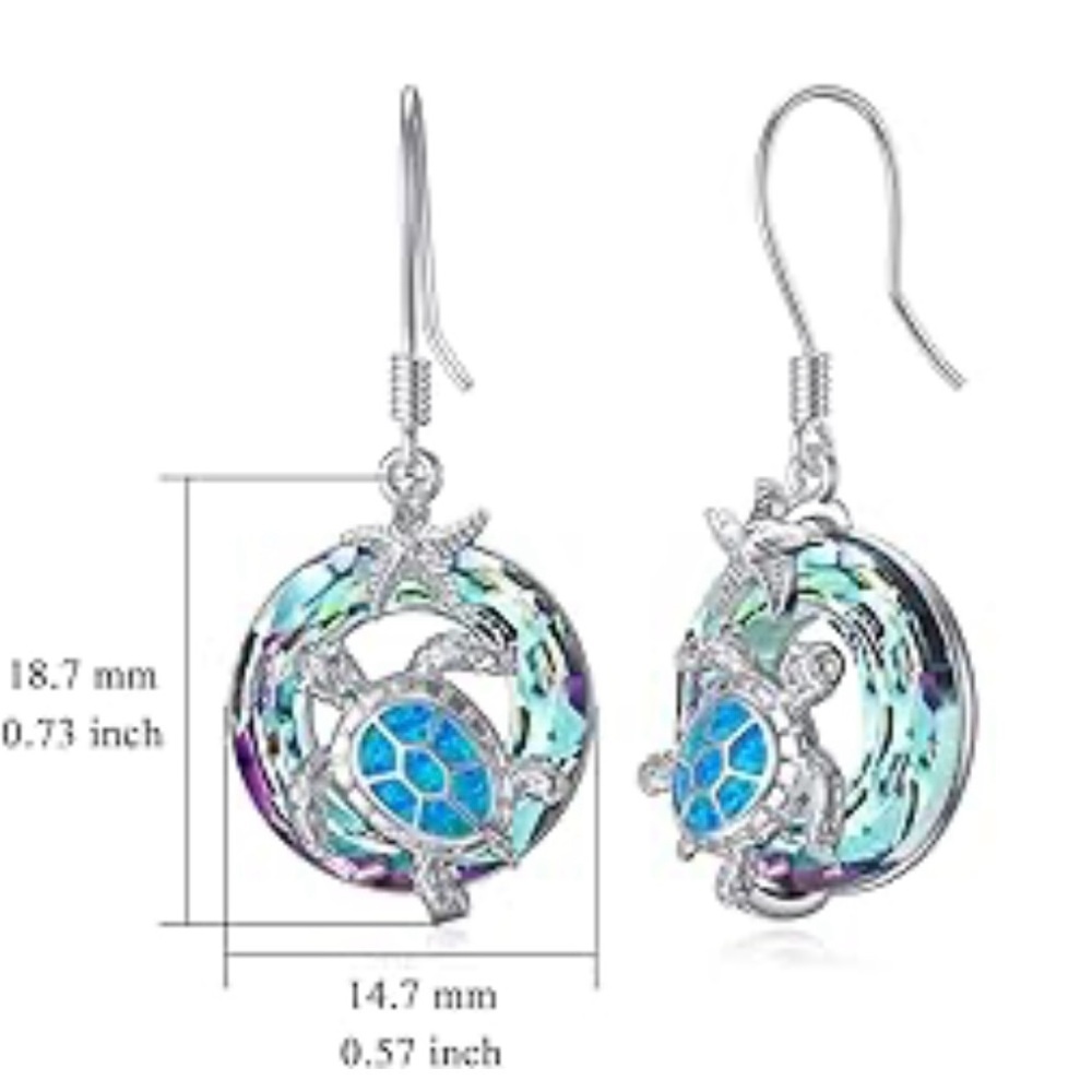 Earrings Iridescent Sea Turtles Ocean Pierced silver tone. NWT - Picture 2 of 8